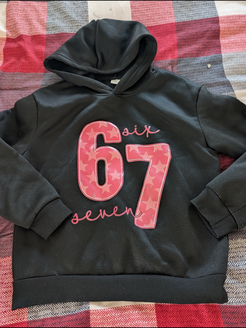 Kids Black Hoodie with Pink '67' Graphic
